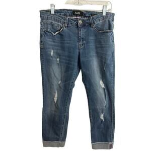 Nanette Lepore Denim‎ Crop Cuffed Skinny Jeans Size 10 Distressed Medium Wash